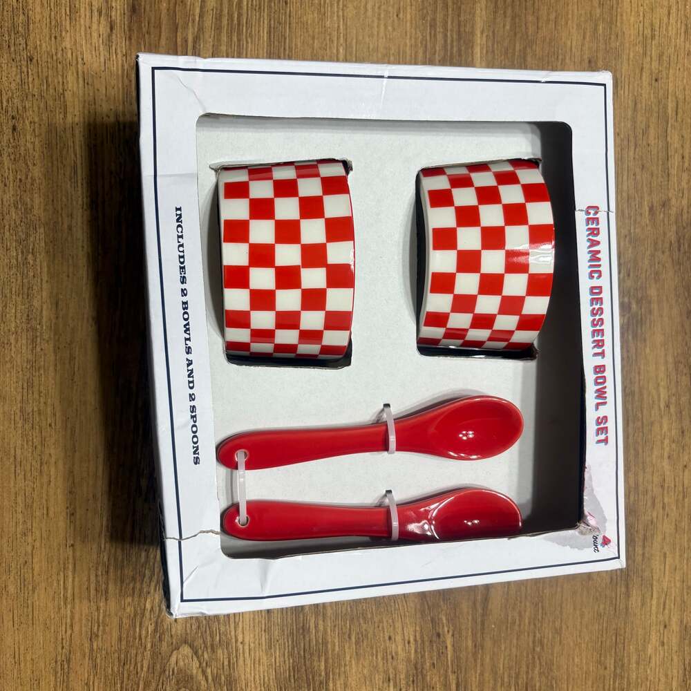 Vintage T-Fal Ceramic Red and White Checkered Gingham Kitchen Utensil Holder Cro